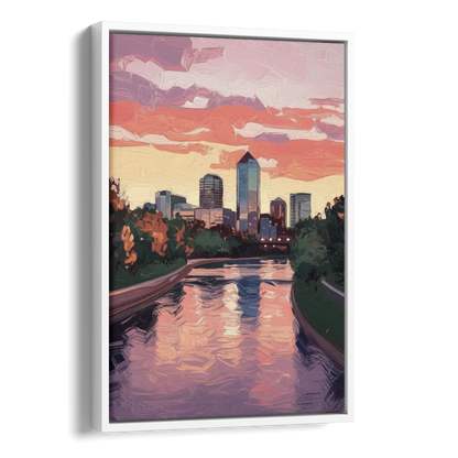 Arlington Skyline Sunset Side - White Canvas Wall Art