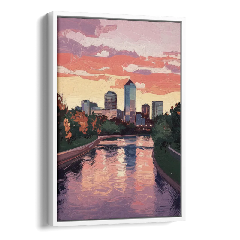 Arlington Skyline Sunset Side - White Canvas Wall Art