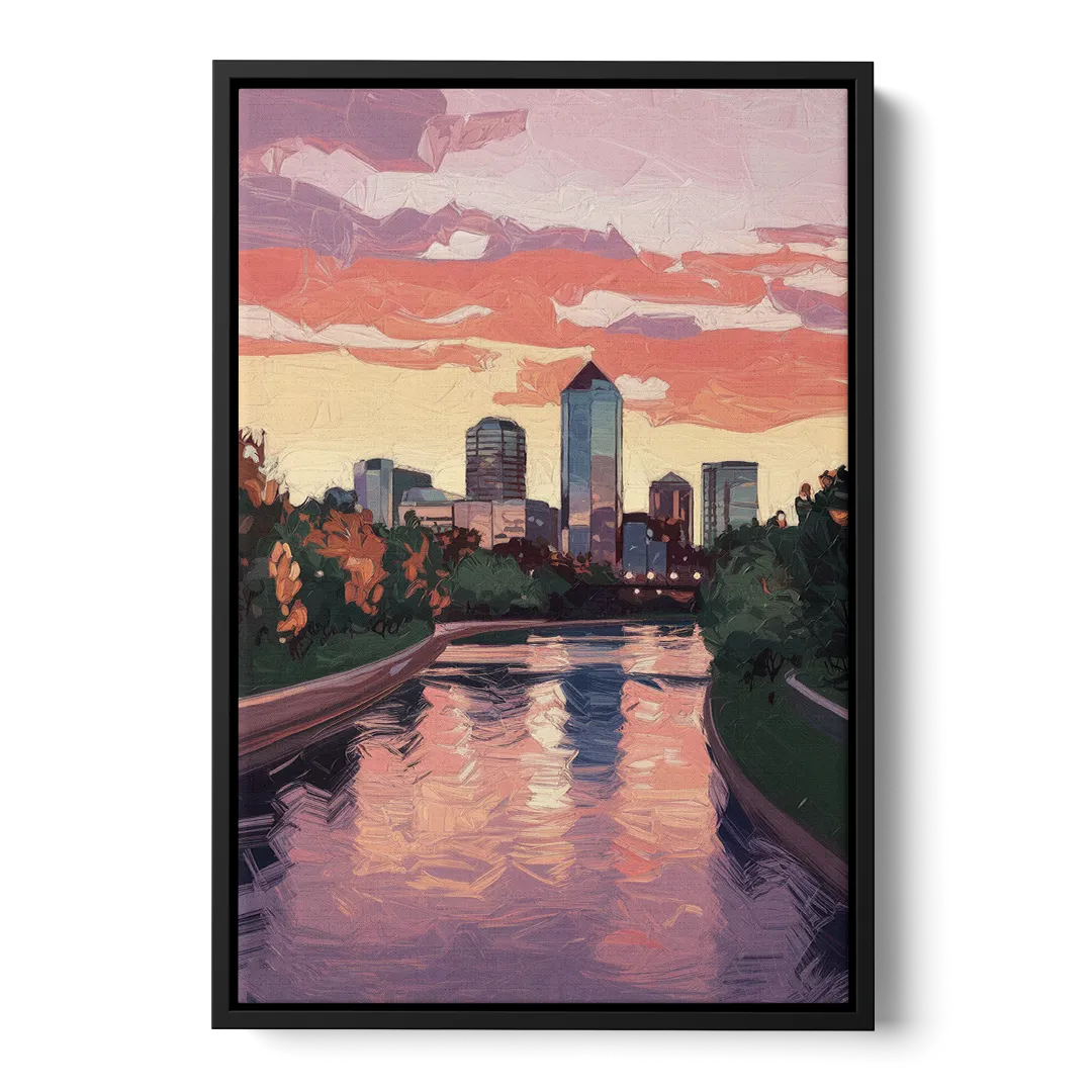 Arlington Skyline Sunset Front - Black Canvas Wall Art
