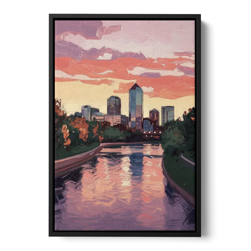 Arlington Skyline Sunset Front - Black Canvas Wall Art