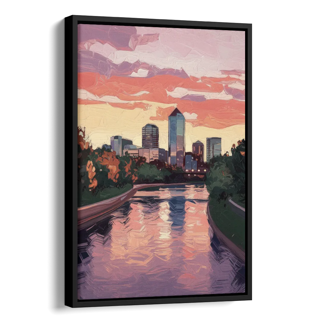 Arlington Skyline Sunset Side - Black Canvas Wall Art