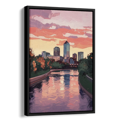 Arlington Skyline Sunset Side - Black Canvas Wall Art
