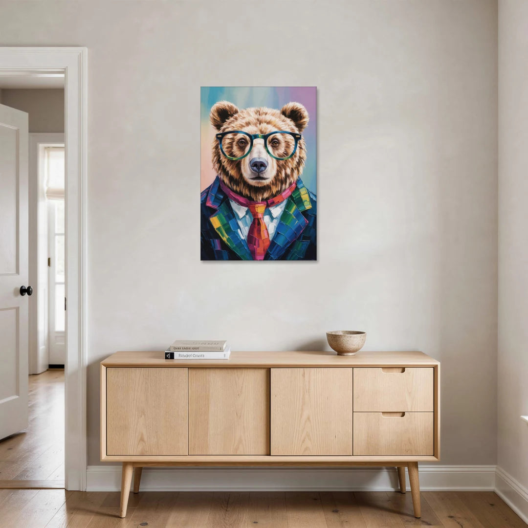Artistic Bear with Glasses - Canvas Wall Art - Coffee Table - 24x36