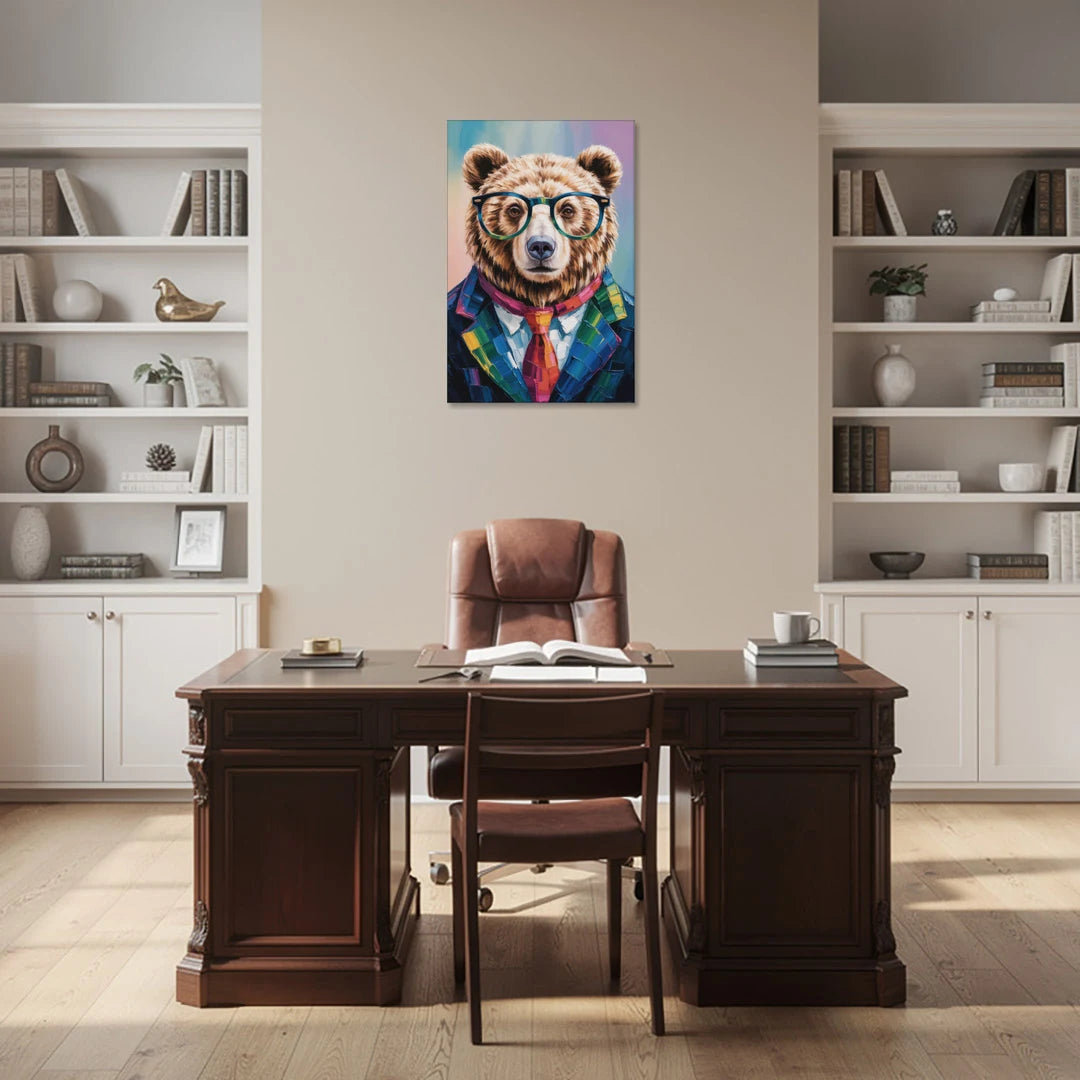 Artistic Bear with Glasses - Canvas Wall Art - Office - 24x36
