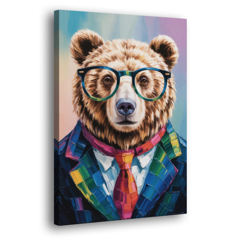 Artistic Bear with Glasses - Canvas Wall Art - Side