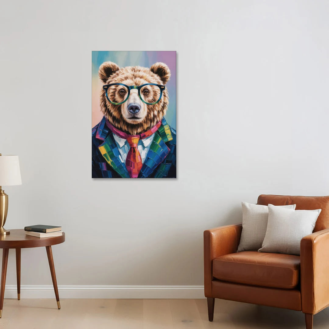 Artistic Bear with Glasses - Canvas Wall Art - Sofa - 24x36