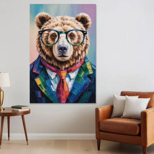 Artistic Bear with Glasses - Canvas Wall Art - Sofa - 40x60