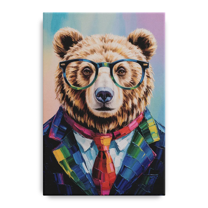 Artistic Bear with Glasses - Canvas Wall Art