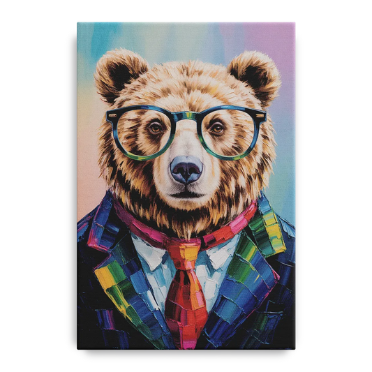 Artistic Bear with Glasses - Canvas Wall Art