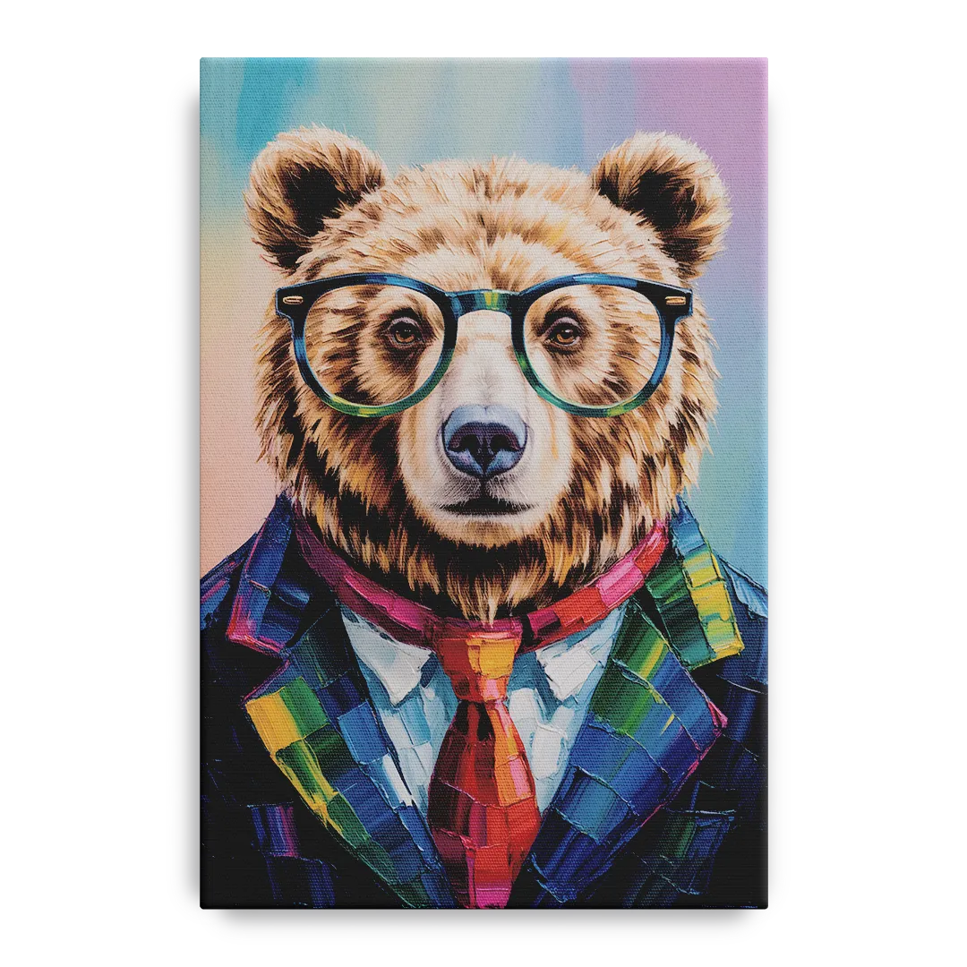 Artistic Bear with Glasses Front - Canvas Wall Art