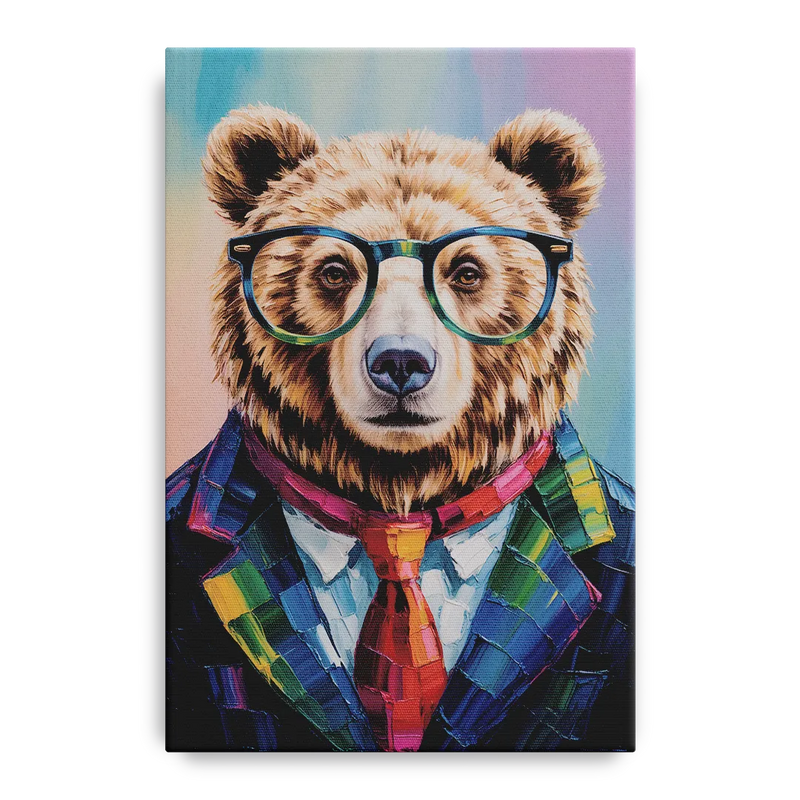 Artistic Bear with Glasses Front - Canvas Wall Art
