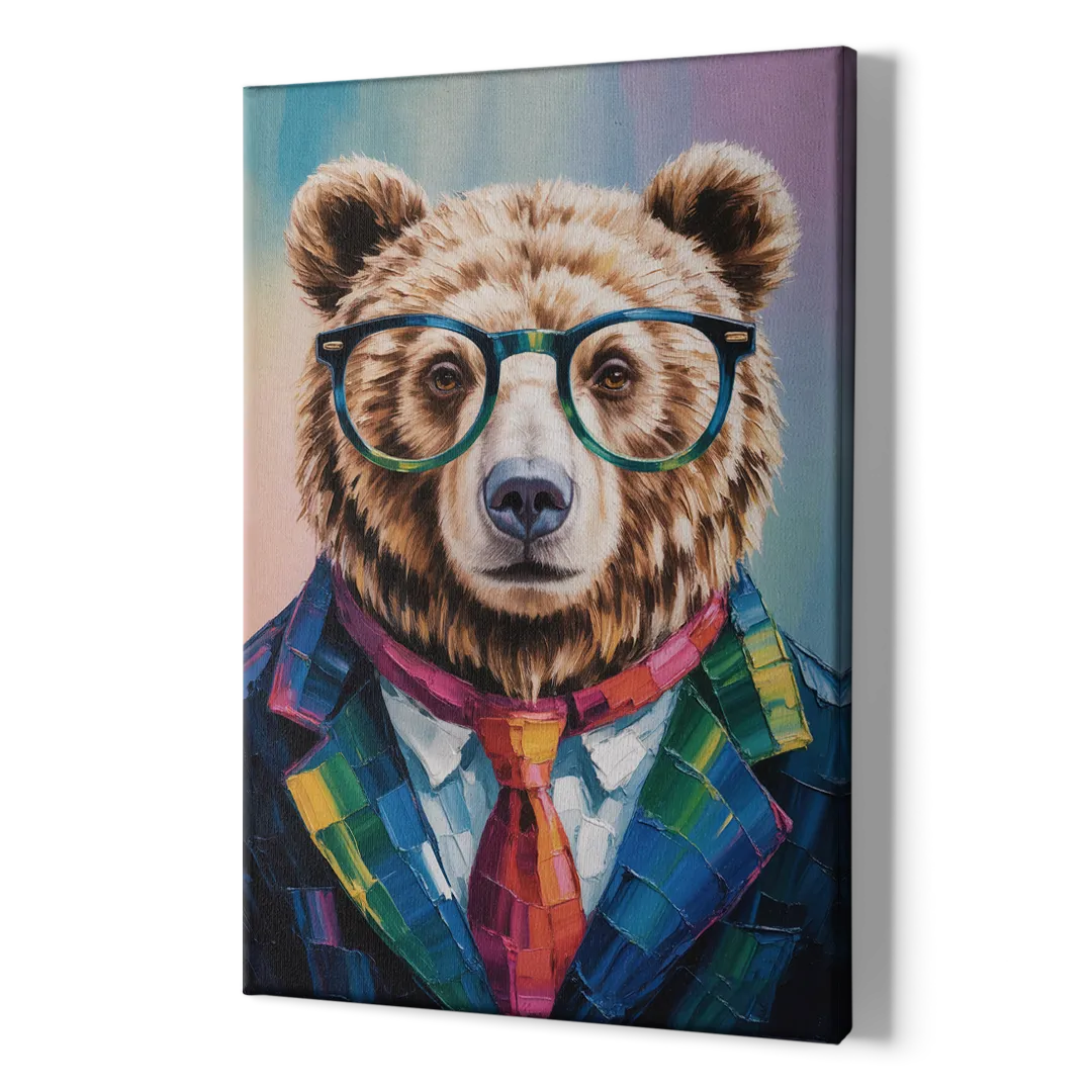 Artistic Bear with Glasses - Canvas Print Art Sides