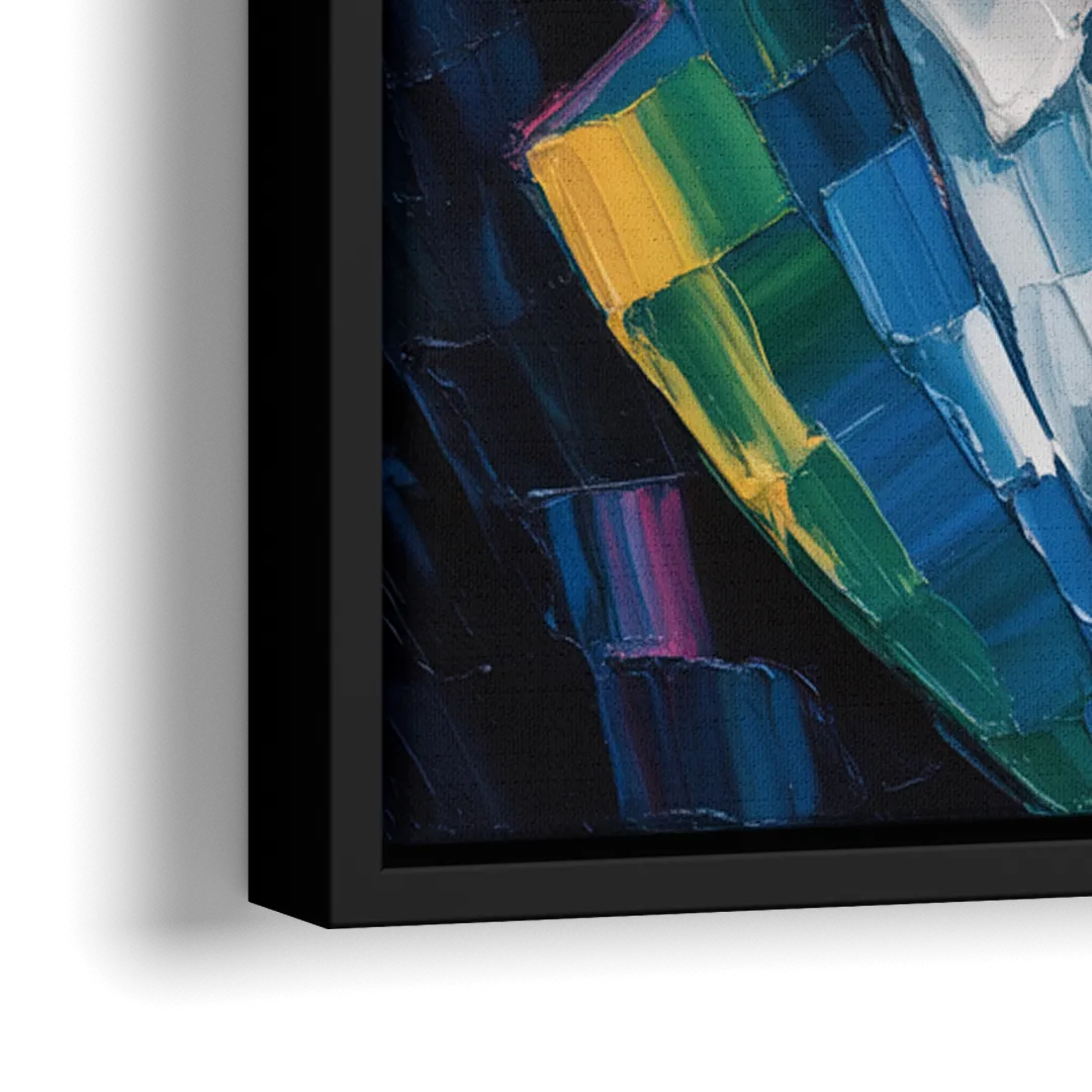 Artistic Bear with Glasses - Close-Up Black Frame Canvas