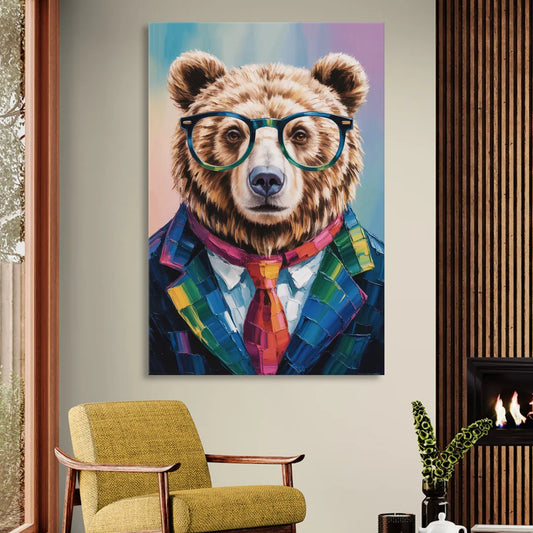 Artistic Bear with Glasses Living Room - Canvas Wall Art