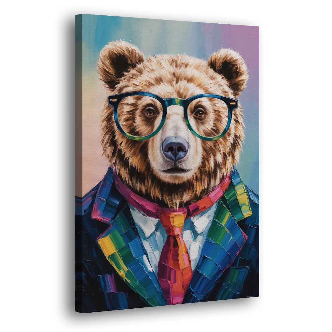 Artistic Bear with Glasses Side - Canvas Wall Art