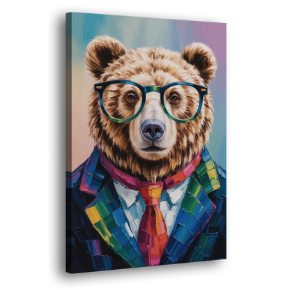 Artistic Bear with Glasses Side - Canvas Wall Art