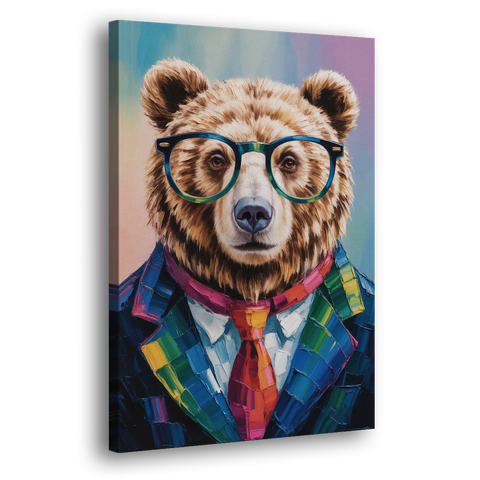 Artistic Bear with Glasses - Canvas Wall Art