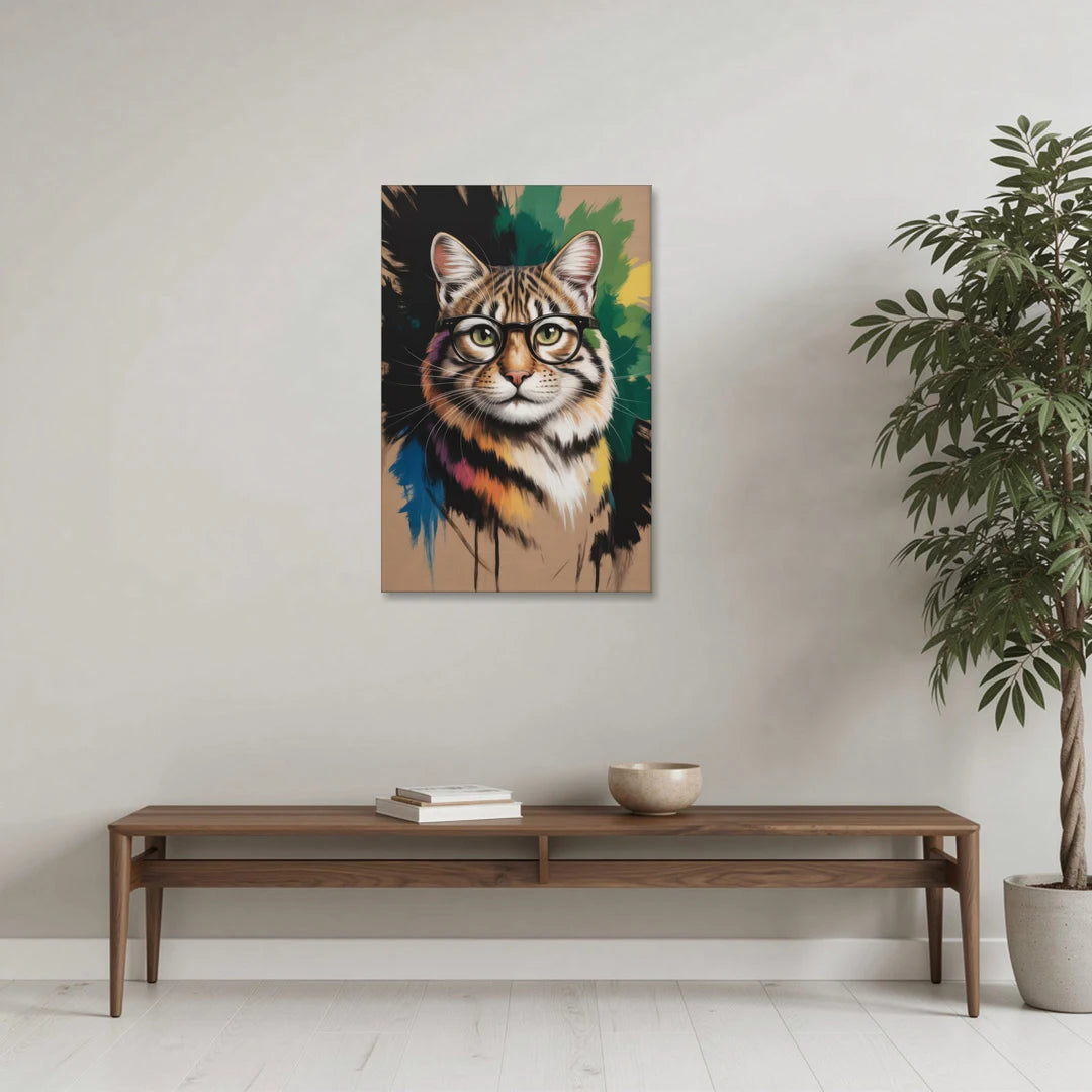 Artistic Cat with Glasses - Canvas Wall Art - Coffee Table - 24x36