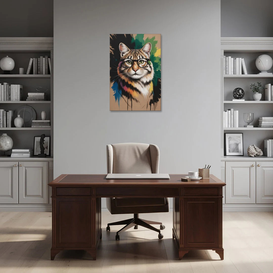 Artistic Cat with Glasses - Canvas Wall Art - Office - 24x36