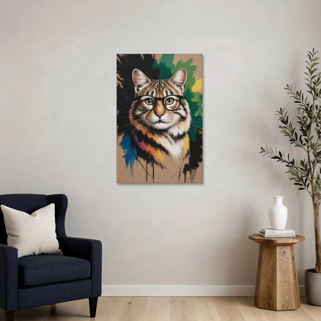 Artistic Cat with Glasses - Canvas Wall Art - Sofa - 24x36
