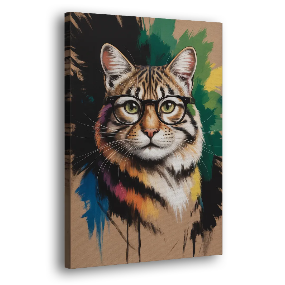 Artistic Cat with Glasses Side - Canvas Wall Art