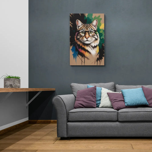 Artistic Cat with Glasses - Canvas Wall Art Living Room