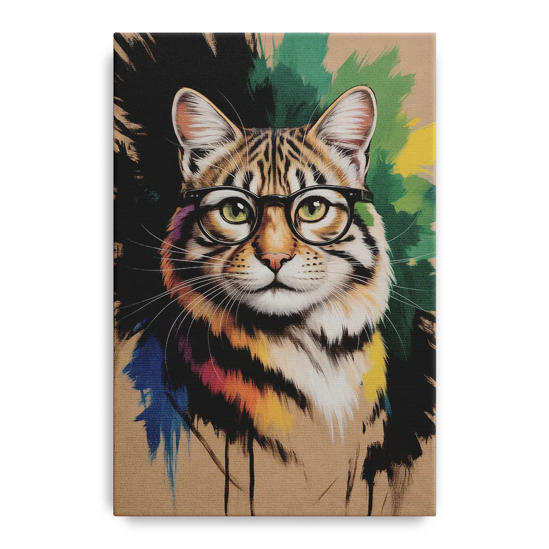Artistic Cat with Glasses Front - Canvas Wall Art