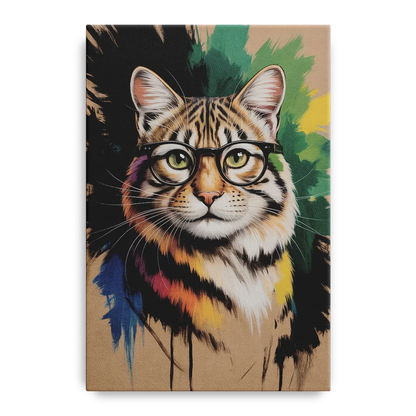 Artistic Cat with Glasses Front - Canvas Wall Art