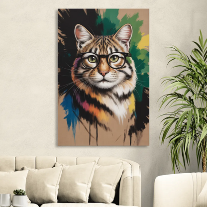 Artistic Cat with Glasses Sitting Room - Canvas Wall Art