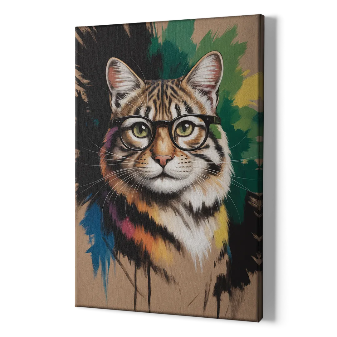 Artistic Cat with Glasses - Canvas Print Art Sides