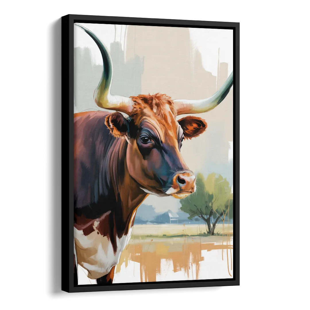 Artistic Longhorn Montage Side - Black Canvas Wall Art