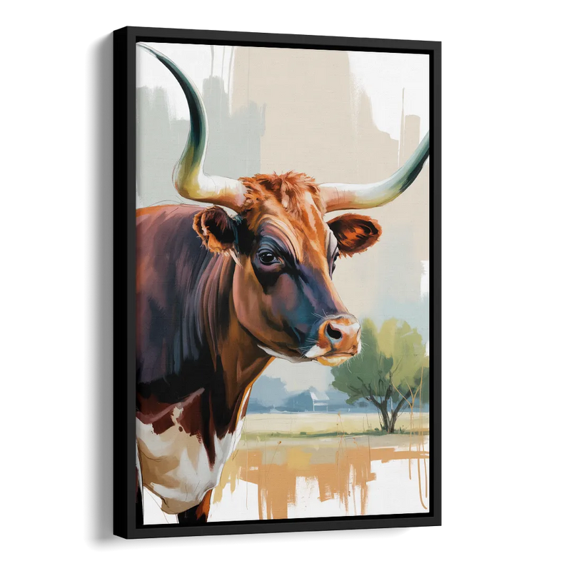 Artistic Longhorn Montage Side - Black Canvas Wall Art
