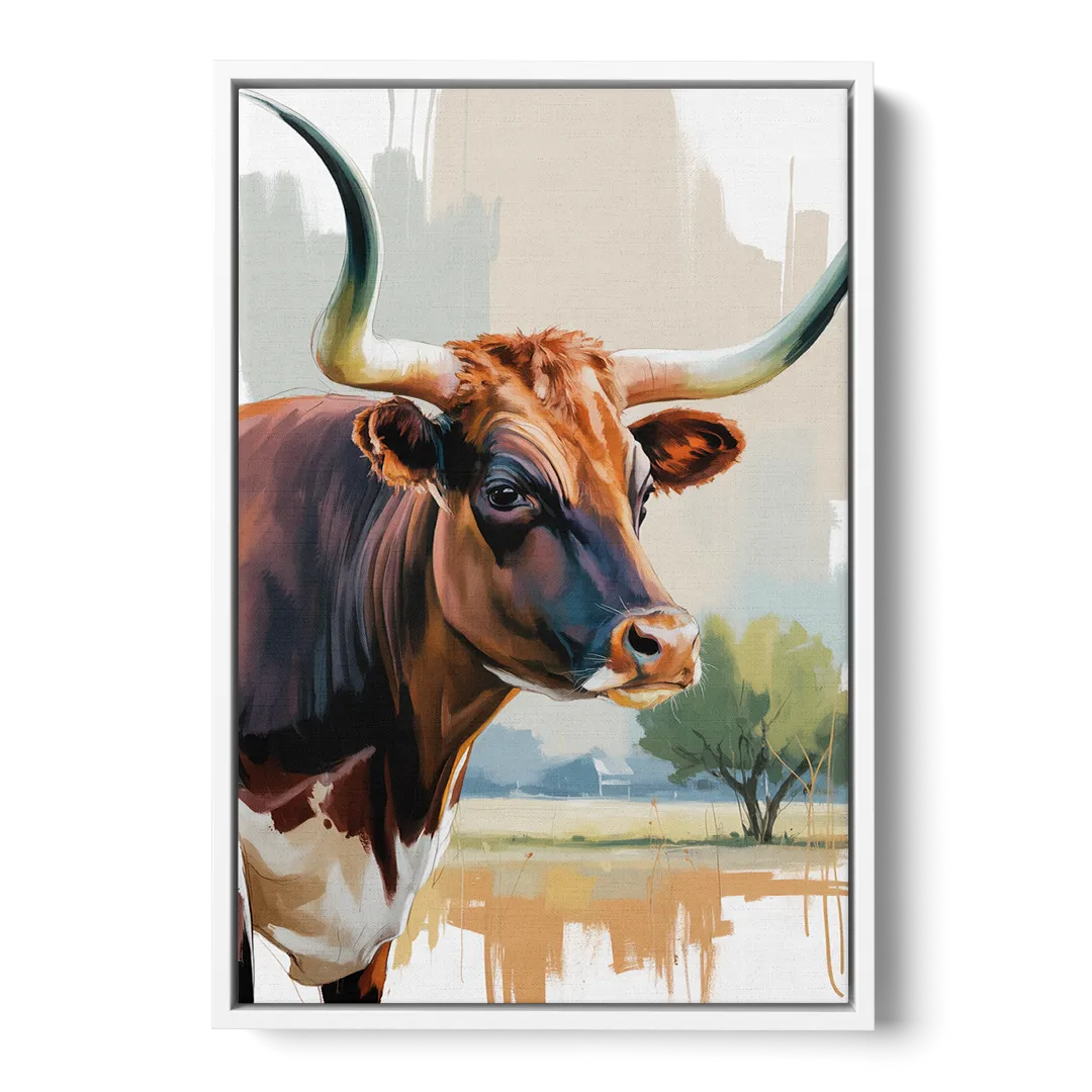 Artistic Longhorn Montage - White Frame Canvas