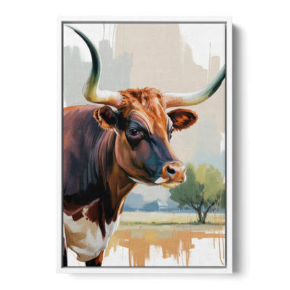 Artistic Longhorn Montage - White Frame Canvas