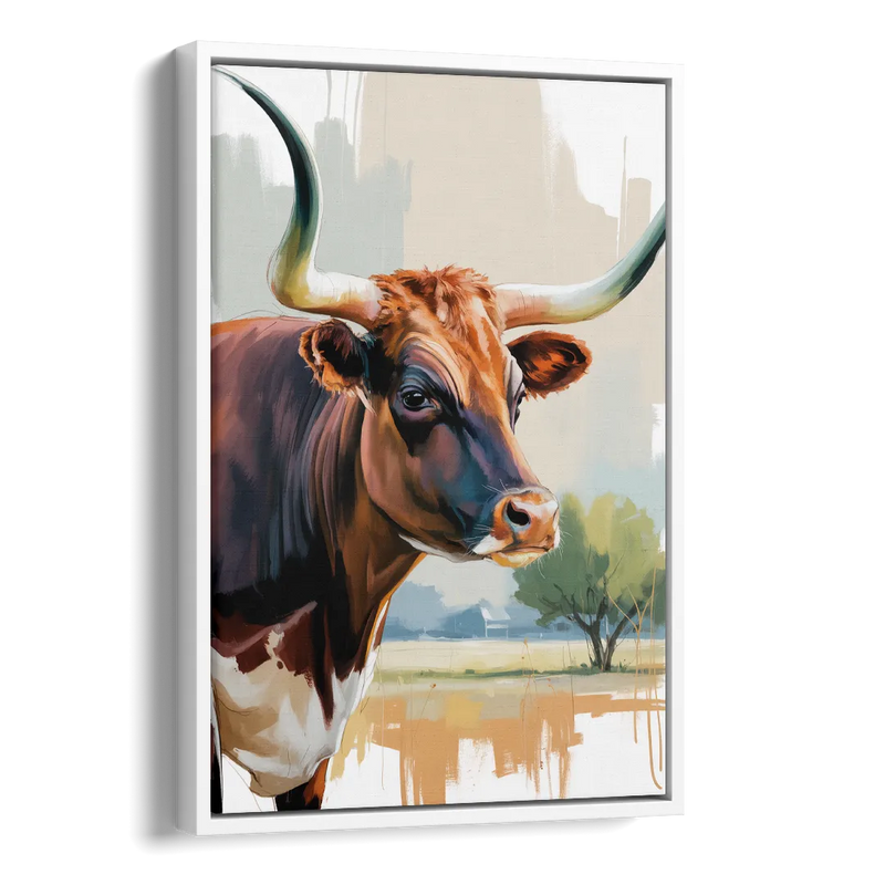 Artistic Longhorn Montage Side - White Canvas Wall Art