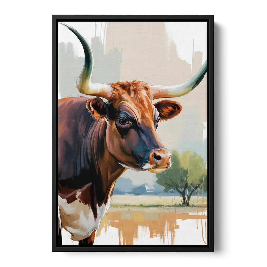 Artistic Longhorn Montage - Black Frame Canvas