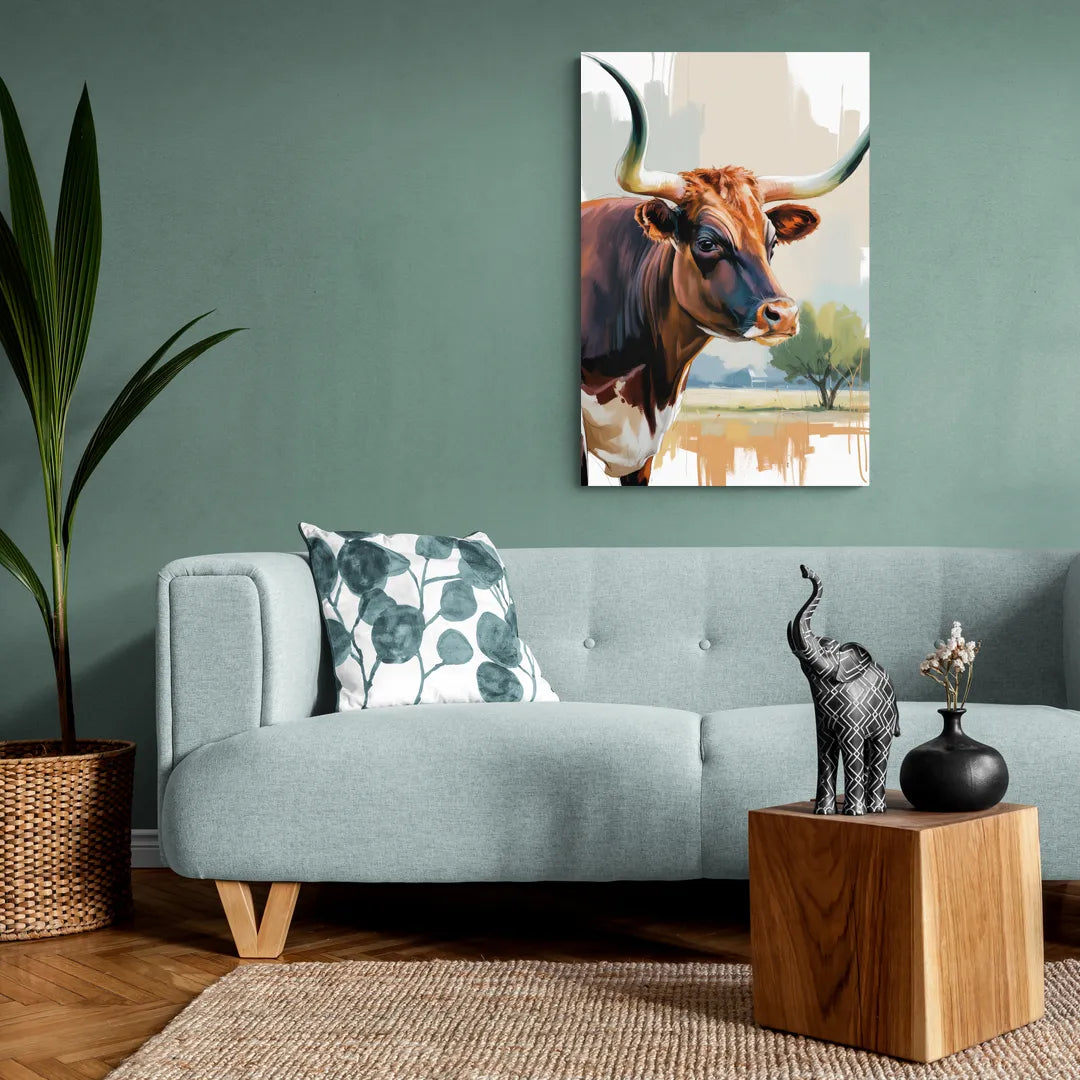 Artistic Longhorn Montage - Canvas Wall Art Living Room