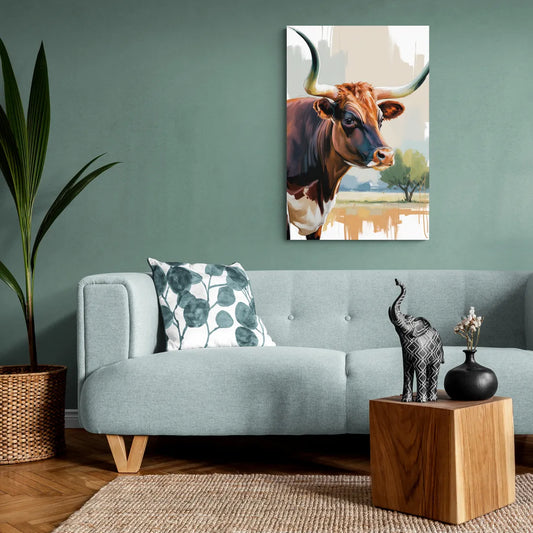 Artistic Longhorn Montage - Canvas Wall Art Living Room