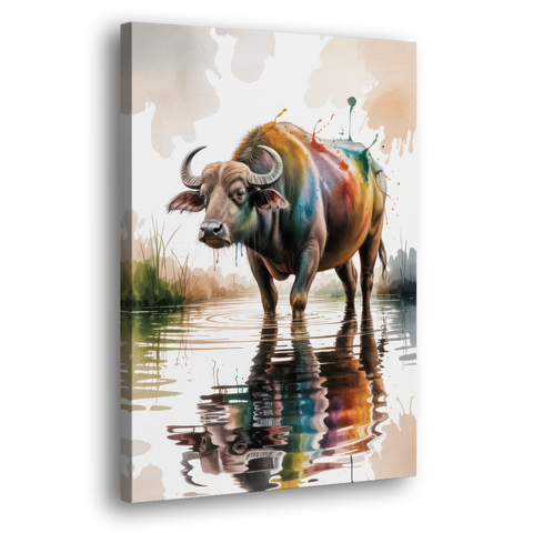 Artistic Water Buffalo in Habitat - Canvas Wall Art - Side
