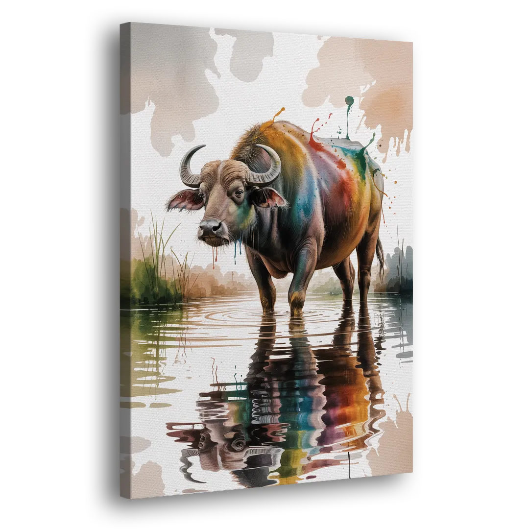 Artistic Water Buffalo in Habitat Side - Canvas Wall Art