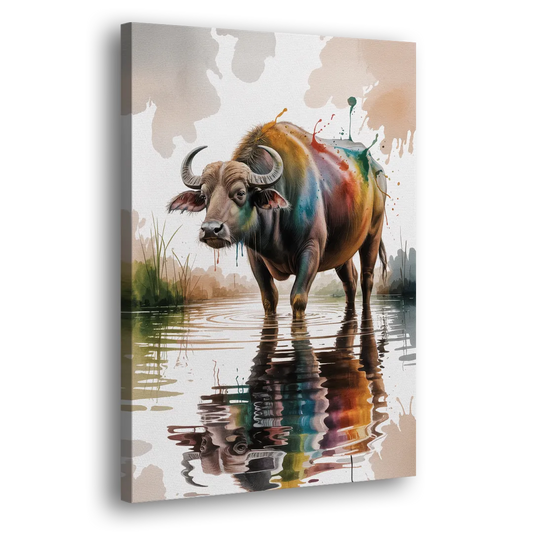 Artistic Water Buffalo in Habitat Side - Canvas Wall Art
