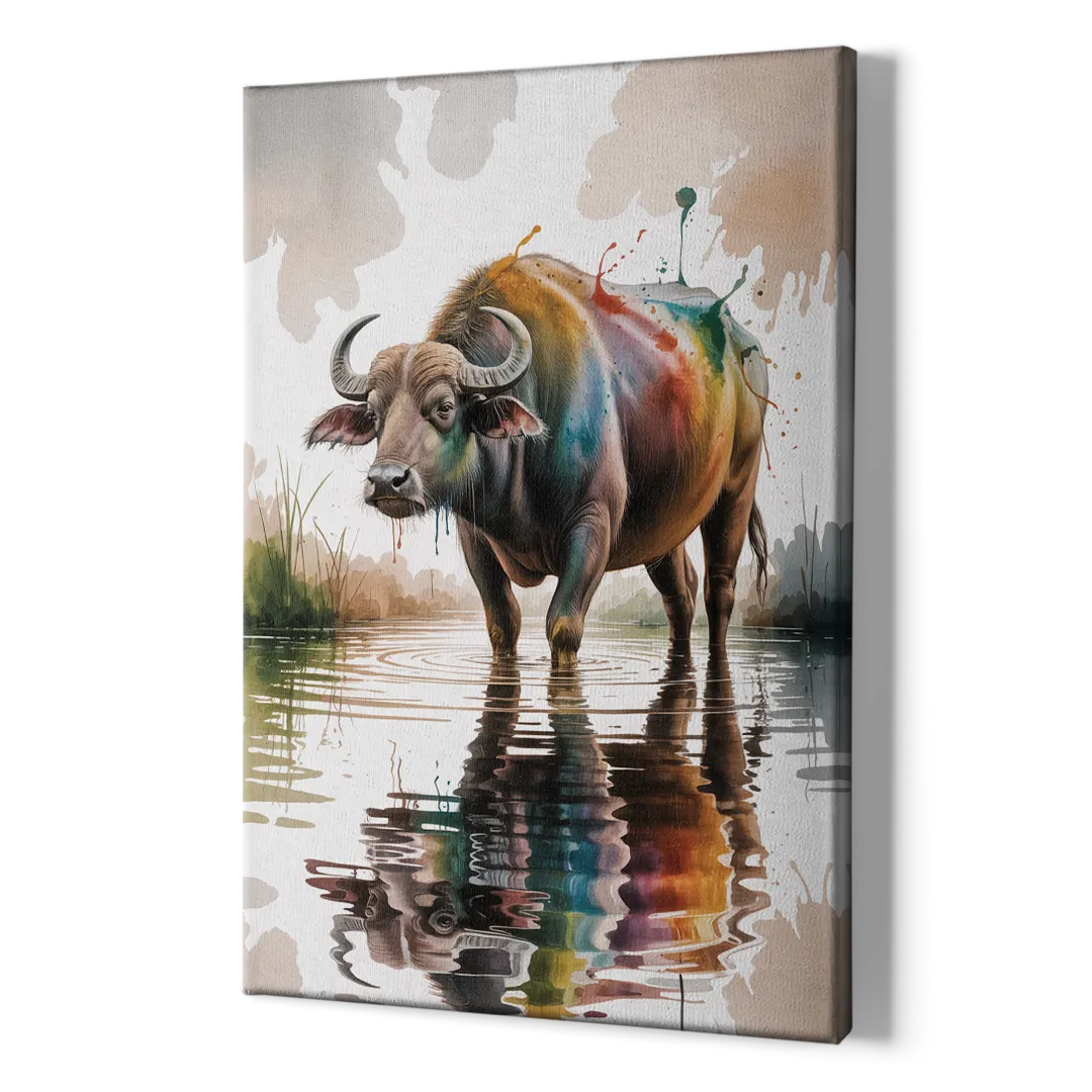 Artistic Water Buffalo in Habitat - Canvas Print Art Sides