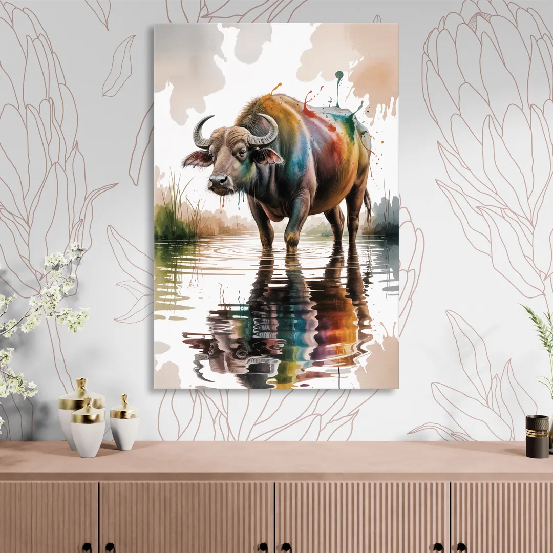 Artistic Water Buffalo in Habitat Living Room - Canvas Wall Art
