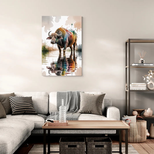 Artistic Water Buffalo in Habitat - Canvas Wall Art Living Room