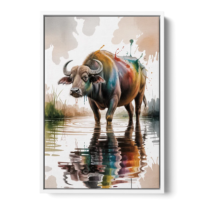 Artistic Water Buffalo in Habitat Front - White Canvas Wall Art