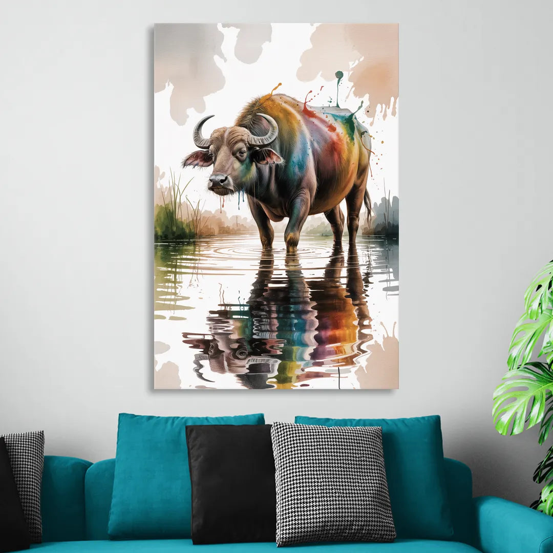 Artistic Water Buffalo in Habitat Sitting Room - Canvas Wall Art