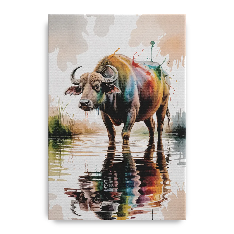 Artistic Water Buffalo in Habitat Front - Canvas Wall Art