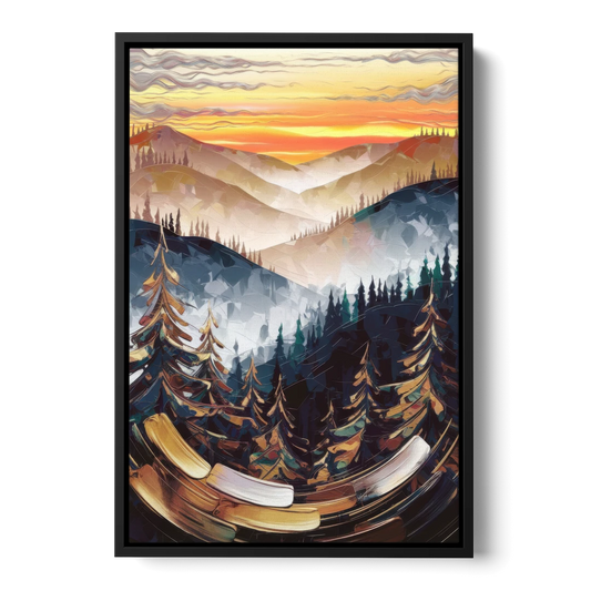 Asheville Blue Ridge Sunset - Black Framed Canvas Wall Art - Front