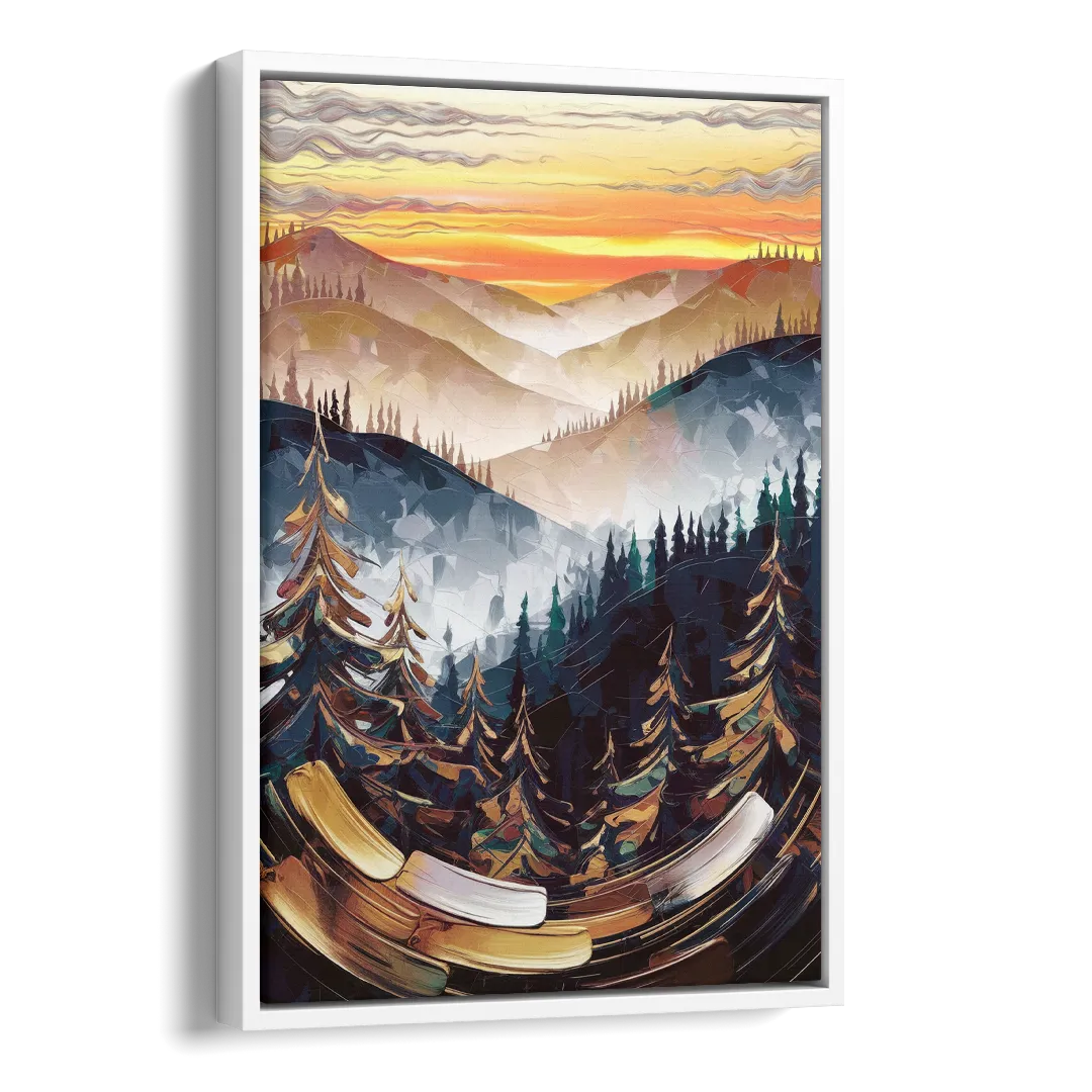 Asheville Blue Ridge Sunset Side - White Canvas Wall Art