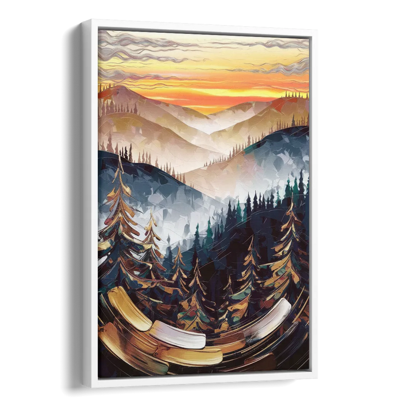 Asheville Blue Ridge Sunset Side - White Canvas Wall Art